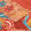 Sanskriti Vintage Sarees Orange Pure Crepe Silk Printed Sari 5+yd Craft Sustainable Fabric