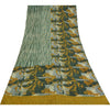 Sanskriti Vintage Sarees Green & Ivory Pure Crepe Printed Sari 5+yd Craft Sustainable Fabric