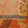 Sanskriti Vintage Sarees Orange Pure Crepe Silk Printed Sari 5+yd Craft Sustainable Fabric
