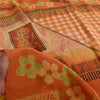 Sanskriti Vintage Sarees Orange Pure Crepe Silk Printed Sari 5+yd Craft Sustainable Fabric