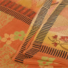 Sanskriti Vintage Sarees Orange Pure Crepe Silk Printed Sari 5+yd Craft Sustainable Fabric