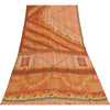 Sanskriti Vintage Sarees Orange Pure Crepe Silk Printed Sari 5+yd Craft Sustainable Fabric
