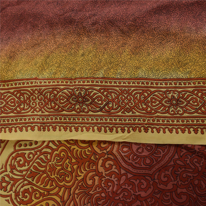 Sanskriti Vintage Sarees Plum 100%Pure Crepe Silk Printed Sari 5+yd Craft Sustainable Fabric