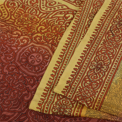 Sanskriti Vintage Sarees Plum 100%Pure Crepe Silk Printed Sari 5+yd Craft Sustainable Fabric