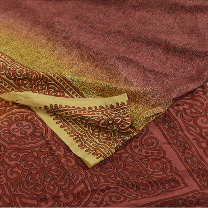 Sanskriti Vintage Sarees Plum 100%Pure Crepe Silk Printed Sari 5+yd Craft Sustainable Fabric