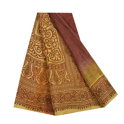 Sanskriti Vintage Sarees Plum 100%Pure Crepe Silk Printed Sari 5+yd Craft Sustainable Fabric