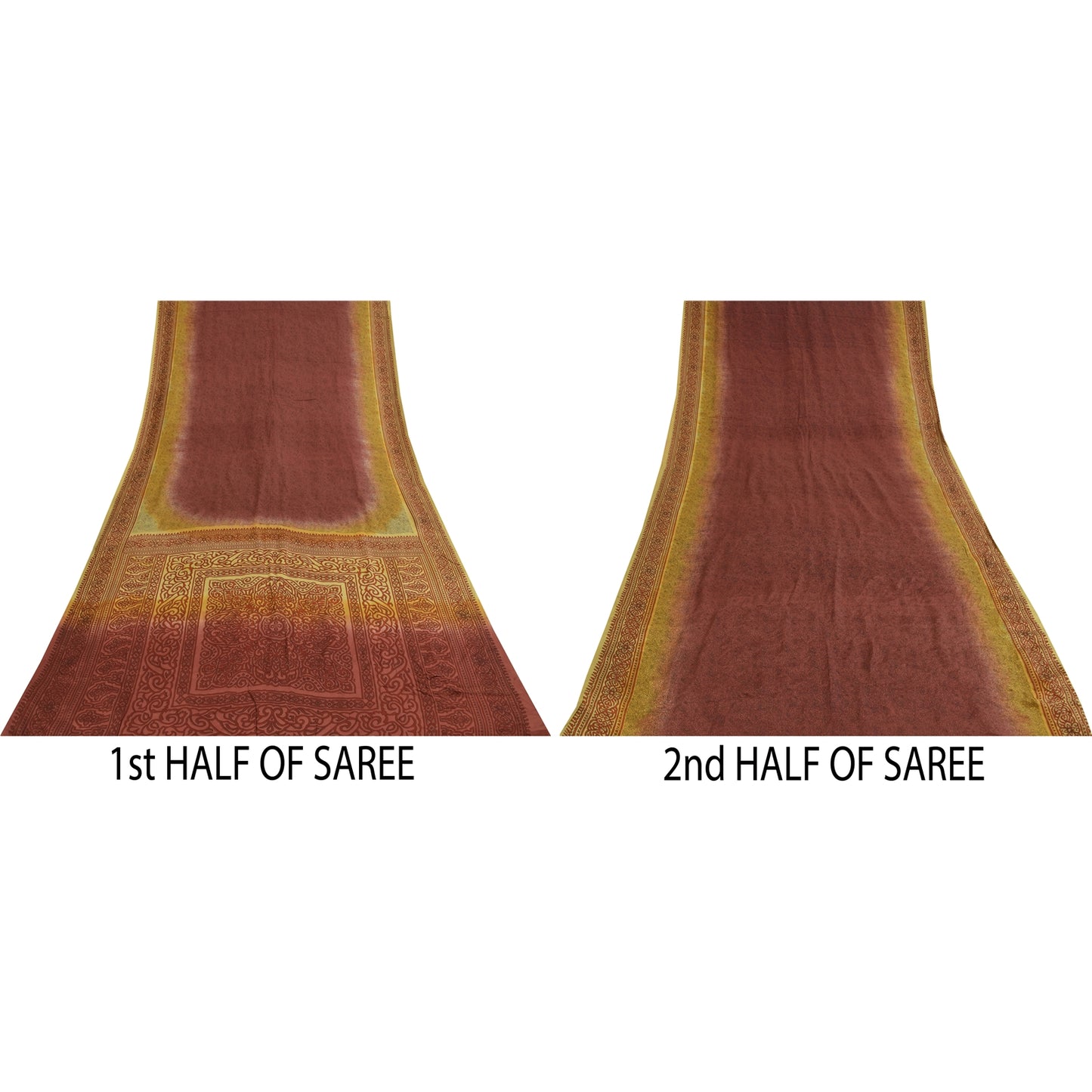 Sanskriti Vintage Sarees Plum 100%Pure Crepe Silk Printed Sari 5+yd Craft Sustainable Fabric