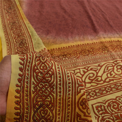 Sanskriti Vintage Sarees Plum 100%Pure Crepe Silk Printed Sari 5+yd Craft Sustainable Fabric