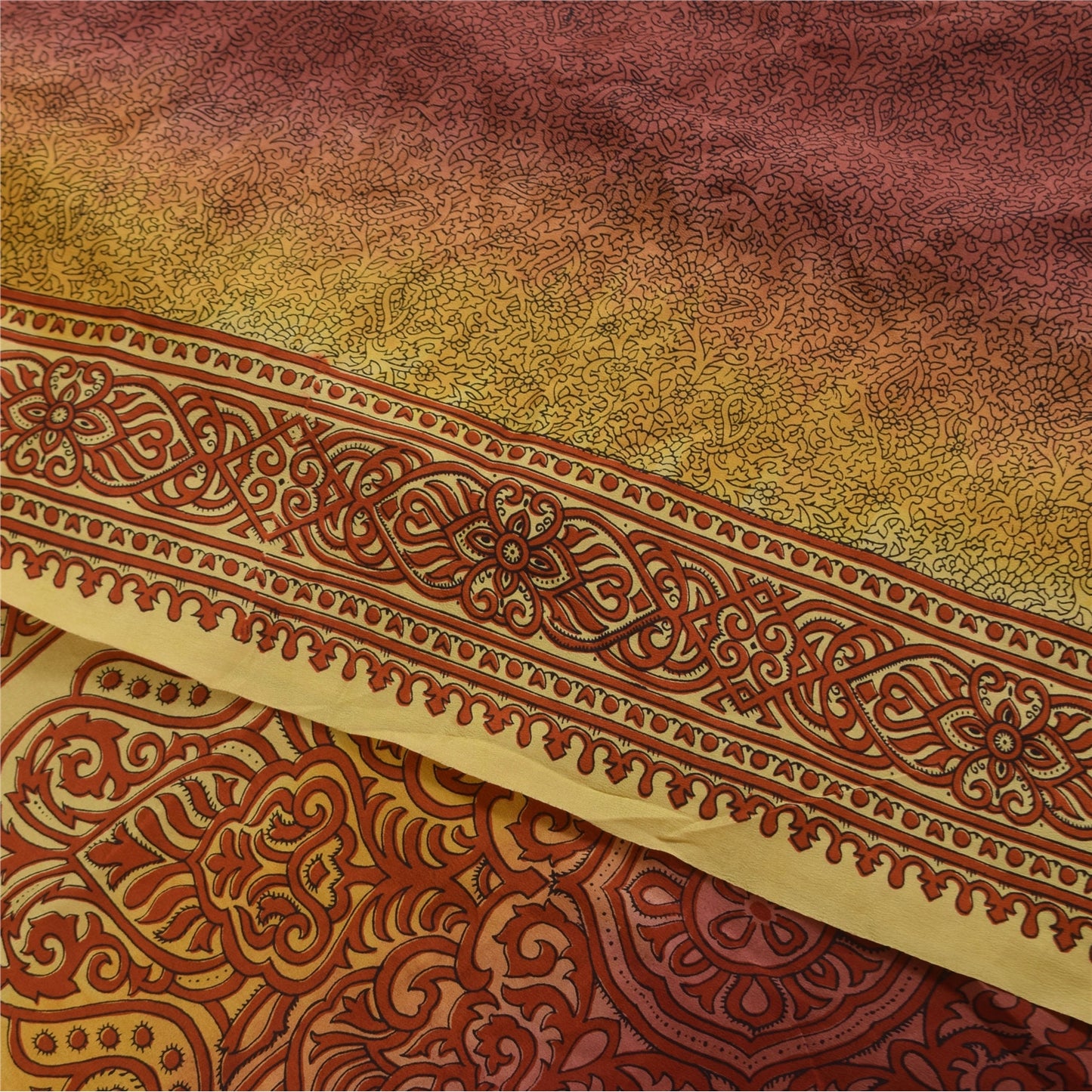 Sanskriti Vintage Sarees Plum 100%Pure Crepe Silk Printed Sari 5+yd Craft Sustainable Fabric