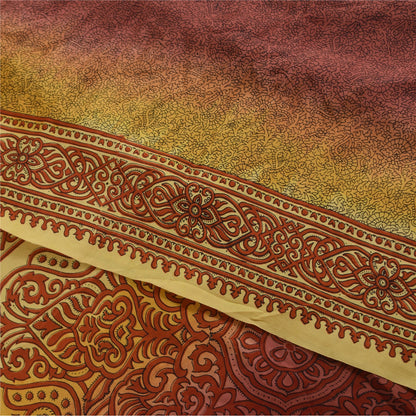 Sanskriti Vintage Sarees Plum 100%Pure Crepe Silk Printed Sari 5+yd Craft Sustainable Fabric