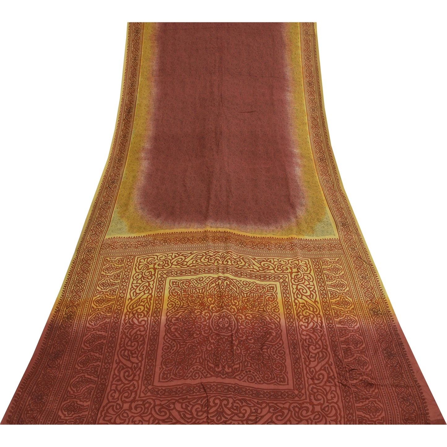 Sanskriti Vintage Sarees Plum 100%Pure Crepe Silk Printed Sari 5+yd Craft Sustainable Fabric