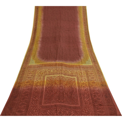 Sanskriti Vintage Sarees Plum 100%Pure Crepe Silk Printed Sari 5+yd Craft Sustainable Fabric