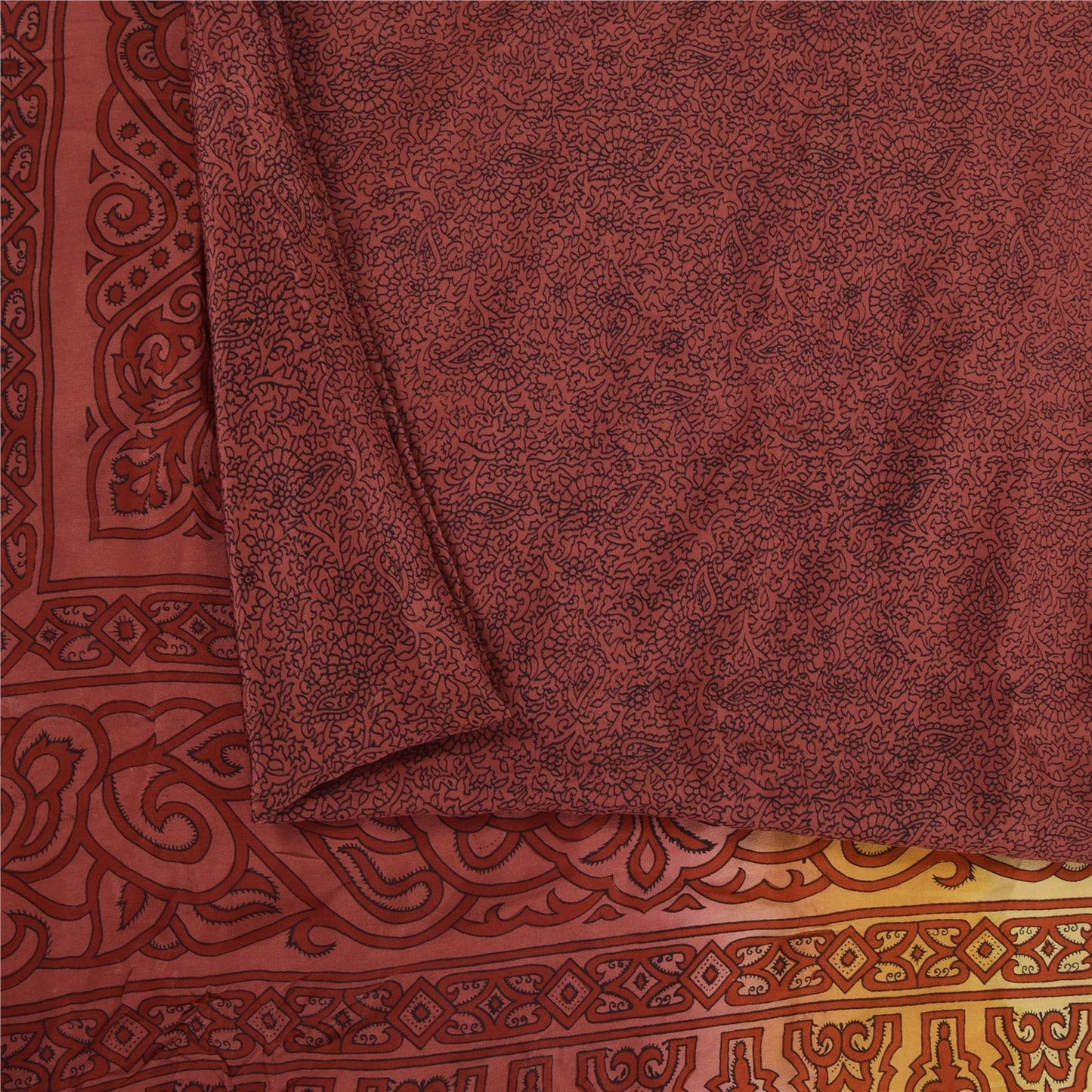 Sanskriti Vintage Sarees Plum 100%Pure Crepe Silk Printed Sari 5+yd Craft Sustainable Fabric