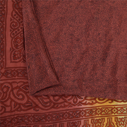 Sanskriti Vintage Sarees Plum 100%Pure Crepe Silk Printed Sari 5+yd Craft Sustainable Fabric