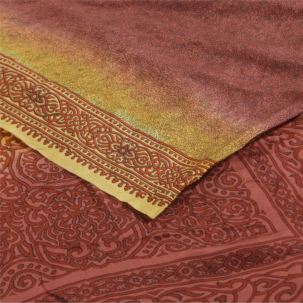 Sanskriti Vintage Sarees Plum 100%Pure Crepe Silk Printed Sari 5+yd Craft Sustainable Fabric