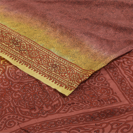 Sanskriti Vintage Sarees Plum 100%Pure Crepe Silk Printed Sari 5+yd Craft Sustainable Fabric