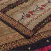 Sanskriti Vintage Sarees Pure Crepe Hand Beaded Kantha Printed Sari 5+yd Sustainable Fabric