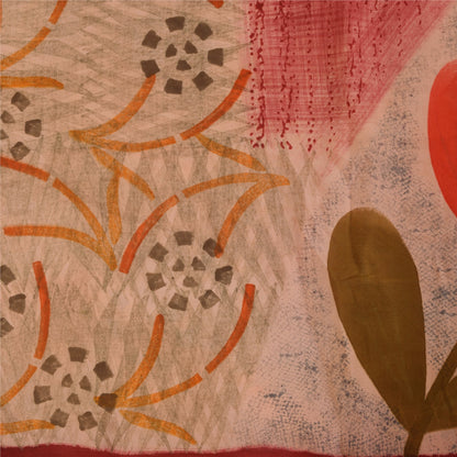 Sanskriti Vintage Sarees Pink 100%Pure Crepe Silk Printed Sari 5+yd Craft Sustainable Fabric