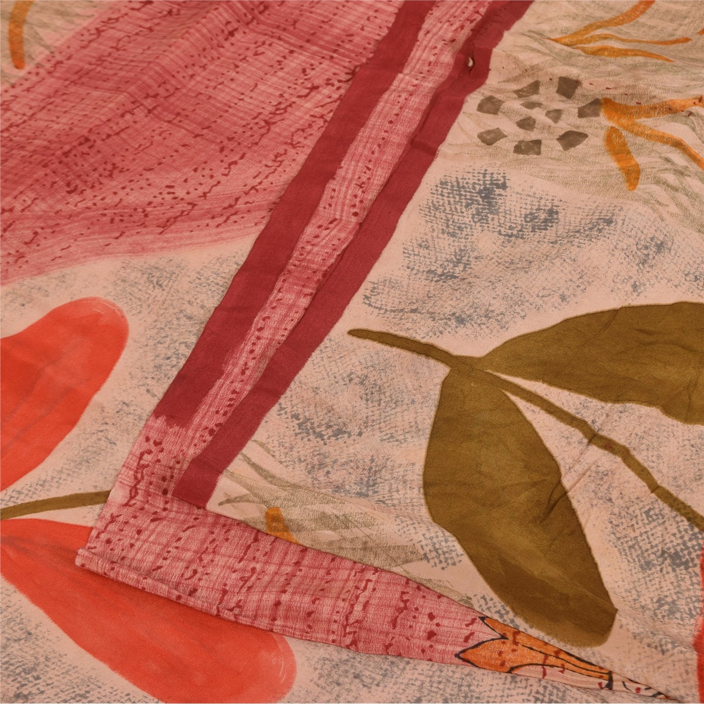 Sanskriti Vintage Sarees Pink 100%Pure Crepe Silk Printed Sari 5+yd Craft Sustainable Fabric