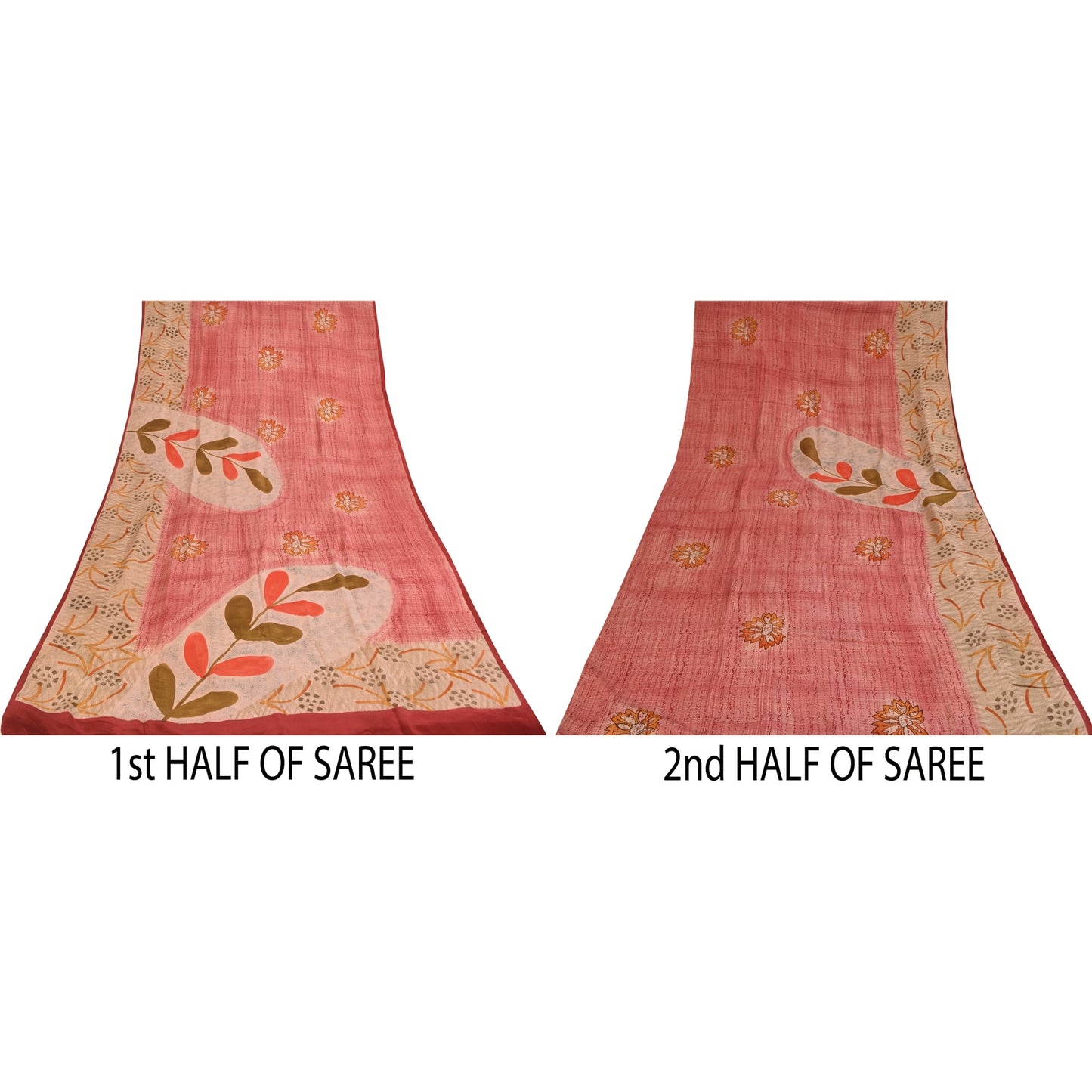 Sanskriti Vintage Sarees Pink 100%Pure Crepe Silk Printed Sari 5+yd Craft Sustainable Fabric