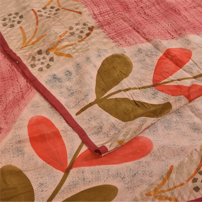 Sanskriti Vintage Sarees Pink 100%Pure Crepe Silk Printed Sari 5+yd Craft Sustainable Fabric