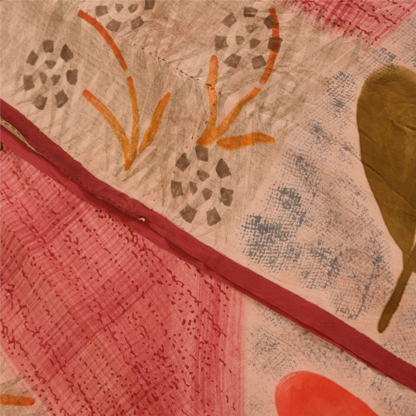 Sanskriti Vintage Sarees Pink 100%Pure Crepe Silk Printed Sari 5+yd Craft Sustainable Fabric