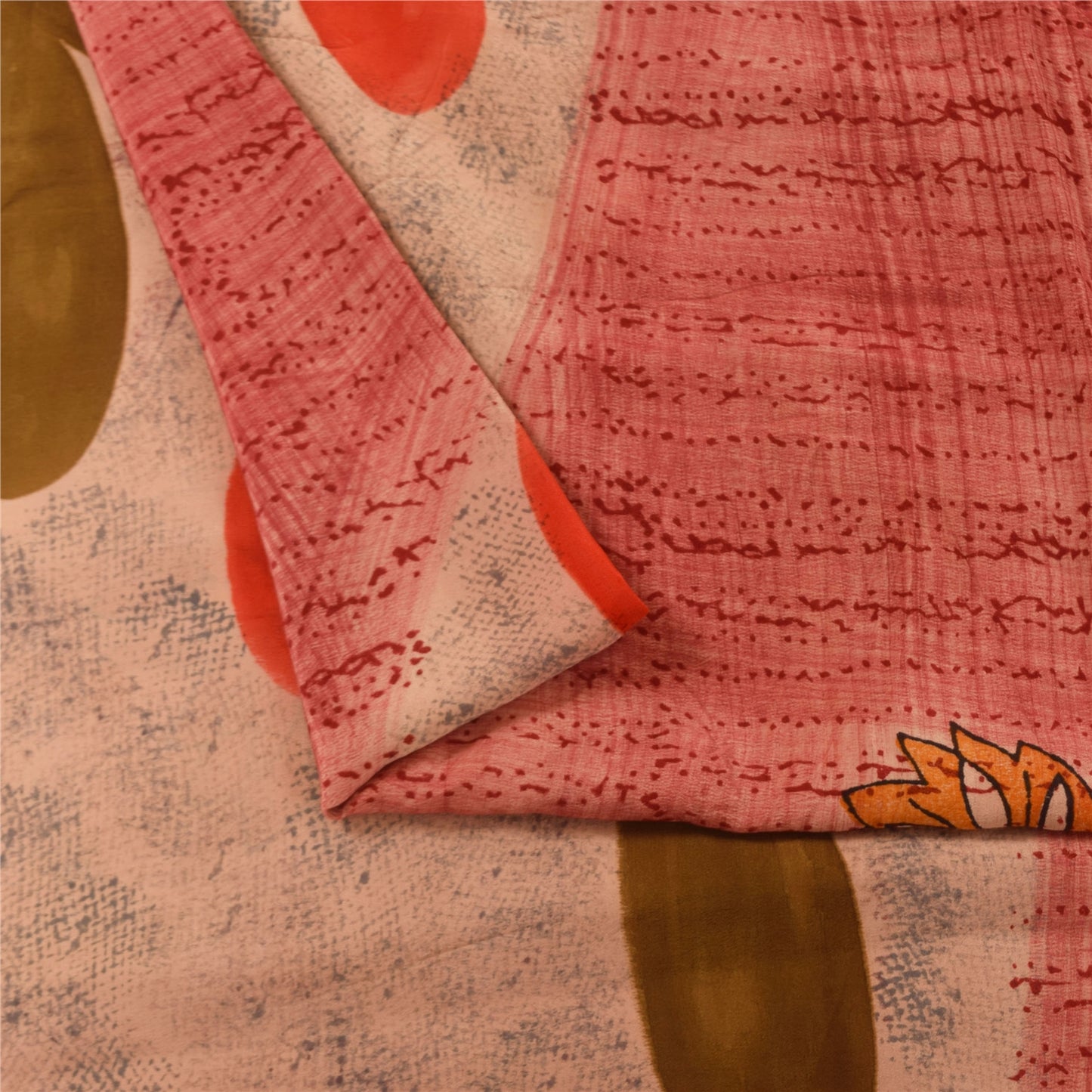 Sanskriti Vintage Sarees Pink 100%Pure Crepe Silk Printed Sari 5+yd Craft Sustainable Fabric