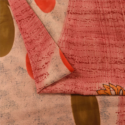 Sanskriti Vintage Sarees Pink 100%Pure Crepe Silk Printed Sari 5+yd Craft Sustainable Fabric