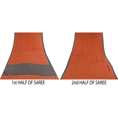 Sanskriti Vintage Sarees Orange Pure Crepe Silk Printed Sari 5+yd Craft Sustainable Fabric