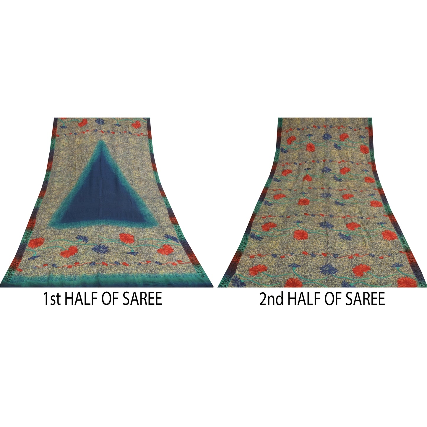 Сари Sanskriti Vintage, сари цвета слоновой кости и синего цвета, чистый креп, напечатанный, 5+ ярдов, ткань для рукоделия из экологически чистой ткани