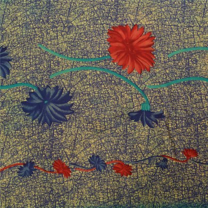 Сари Sanskriti Vintage, сари цвета слоновой кости и синего цвета, чистый креп, напечатанный, 5+ ярдов, ткань для рукоделия из экологически чистой ткани