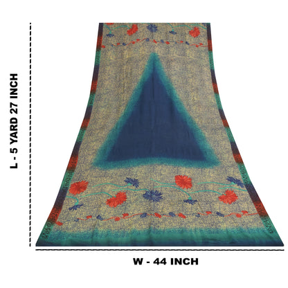 Сари Sanskriti Vintage, сари цвета слоновой кости и синего цвета, чистый креп, напечатанный, 5+ ярдов, ткань для рукоделия из экологически чистой ткани