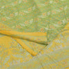 Sanskriti Vintage Sarees Green Pure Crepe Silk Printed Sari 6yd Craft Sustainable Fabric