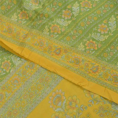 Sanskriti Vintage Sarees Green Pure Crepe Silk Printed Sari 6yd Craft Sustainable Fabric
