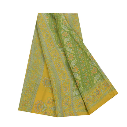 Sanskriti Vintage Sarees Green Pure Crepe Silk Printed Sari 6yd Craft Sustainable Fabric