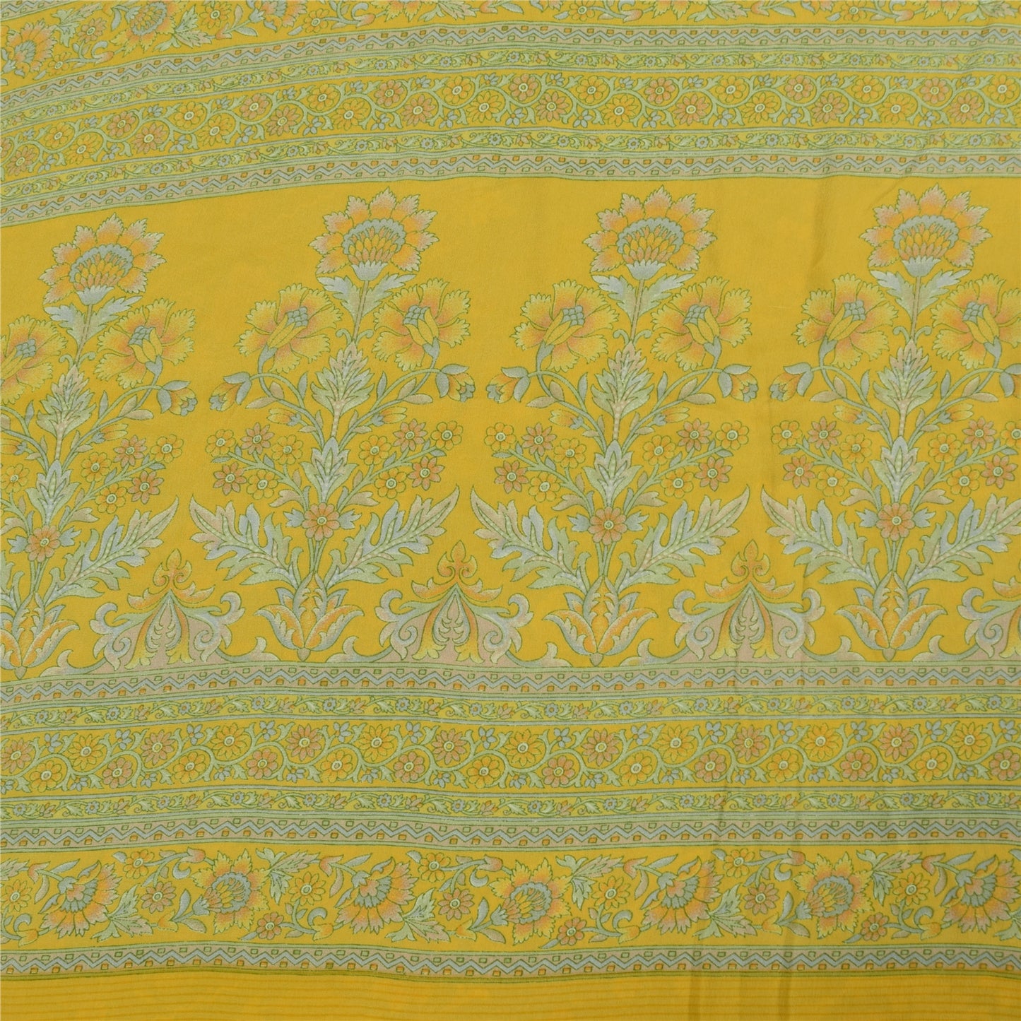 Sanskriti Vintage Sarees Green Pure Crepe Silk Printed Sari 6yd Craft Sustainable Fabric