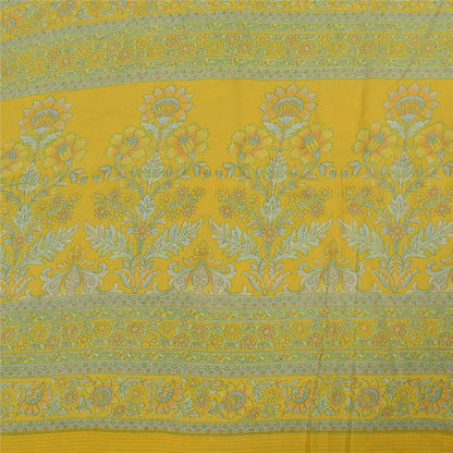 Sanskriti Vintage Sarees Green Pure Crepe Silk Printed Sari 6yd Craft Sustainable Fabric