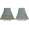 Sanskriti Vintage Sarees Blue & Pink Pure Crepe Silk Print Sari 5+yd Sustainable Fabric