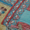 Sanskriti Vintage Sarees Blue & Pink Pure Crepe Silk Print Sari 5+yd Sustainable Fabric