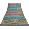 Sanskriti Vintage Sarees Blue & Pink Pure Crepe Silk Print Sari 5+yd Sustainable Fabric