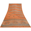 Sanskriti Vintage Sarees Orange Pure Crepe Silk Printed Sari 5+yd Craft Sustainable Fabric