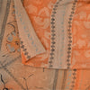 Sanskriti Vintage Sarees Orange Pure Crepe Silk Printed Sari 5+yd Craft Sustainable Fabric