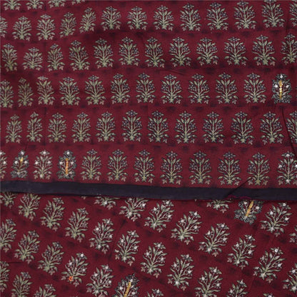 Sanskriti Vintage Sarees Red Embroidered Pure Crepe Print Sari 5+yd Craft Fabric