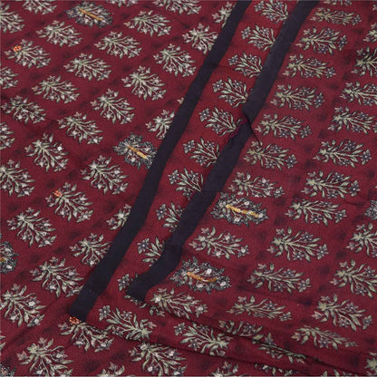 Sanskriti Vintage Sarees Red Embroidered Pure Crepe Print Sari 5+yd Craft Fabric