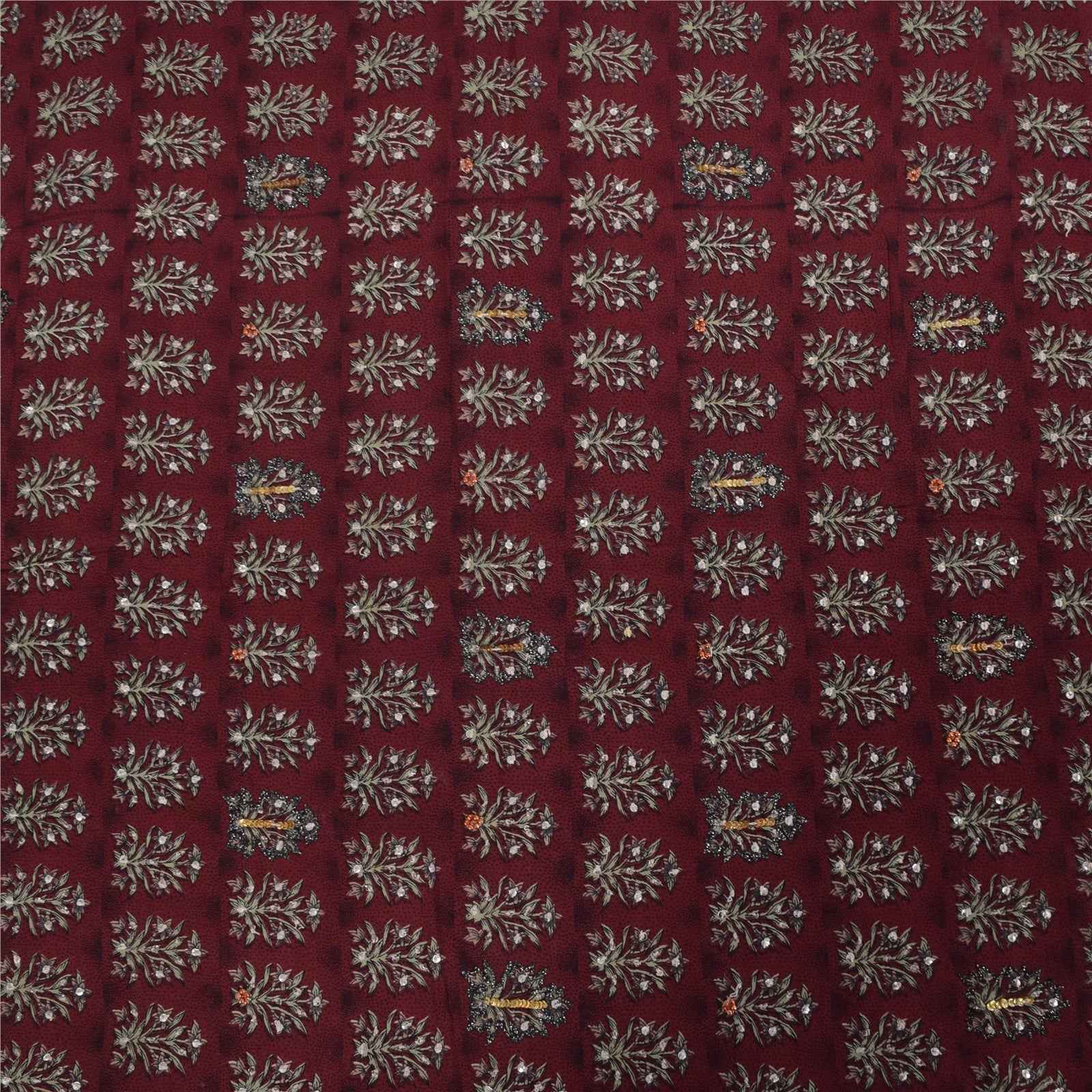 Sanskriti Vintage Sarees Red Embroidered Pure Crepe Print Sari 5+yd Craft Fabric