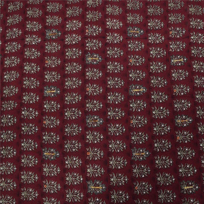 Sanskriti Vintage Sarees Red Embroidered Pure Crepe Print Sari 5+yd Craft Fabric