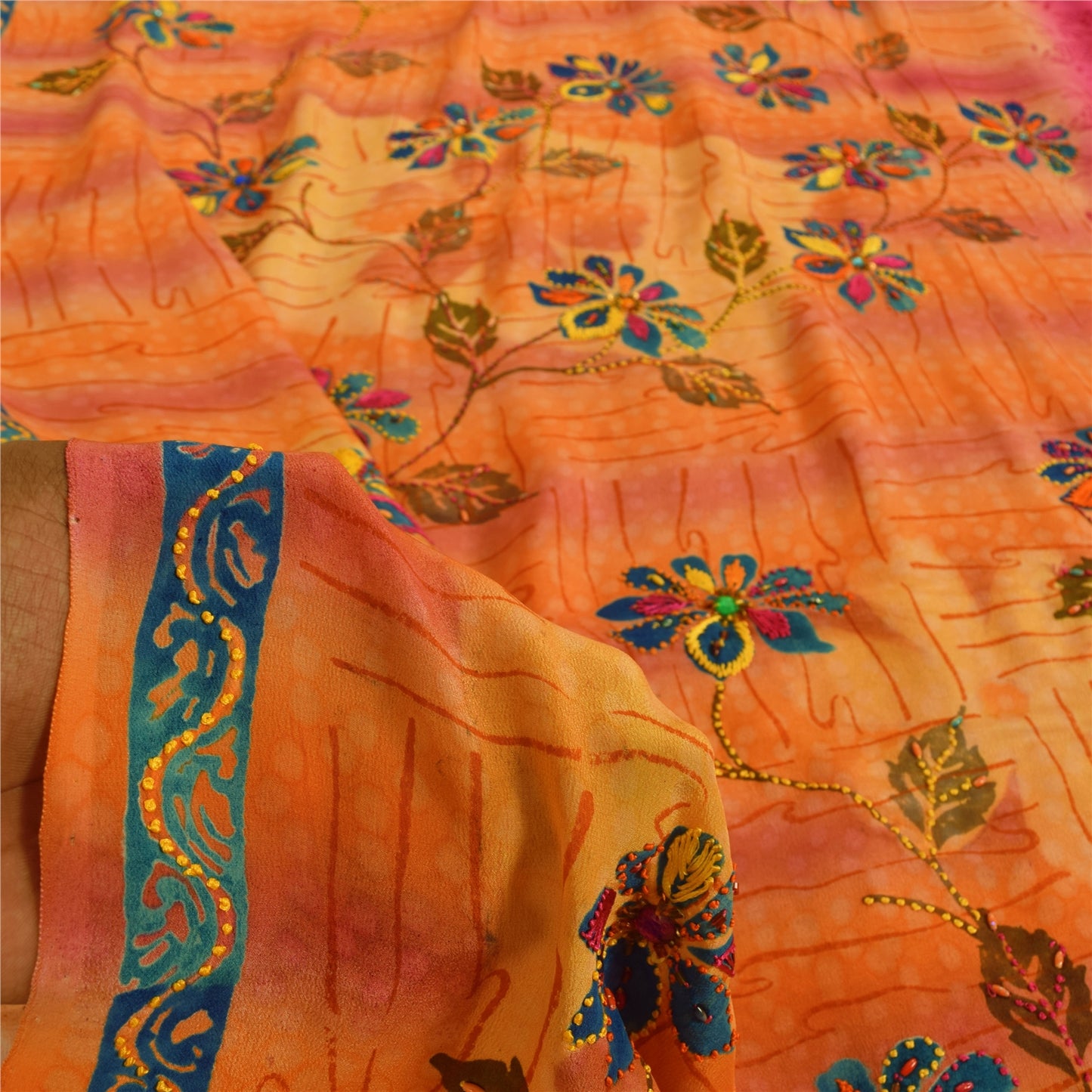 Санскритские винтажные сари ручной работы из чистого крепированного шелка сари 5+ ярдов ткань для рукоделия из экологически чистой ткани