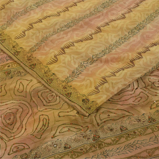 Sanskriti Vintage Sarees Multicolor Pure Crepe Silk Print Sari 5+yd Craft Fabric