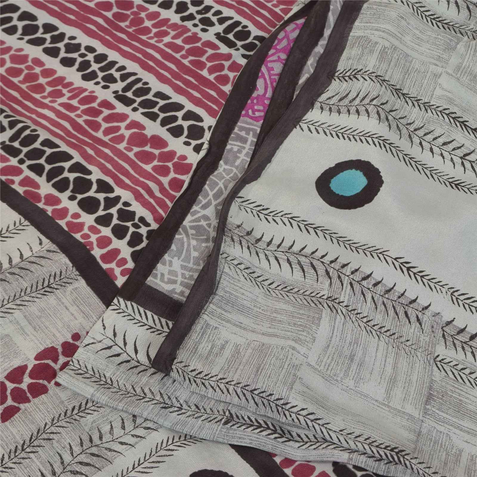 Sanskriti Vintage Sarees Multi Pure Crepe Silk Printed Sari 5+yd Craft Fabric