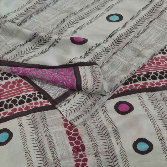 Sanskriti Vintage Sarees Multi Pure Crepe Silk Printed Sari 5+yd Craft Fabric